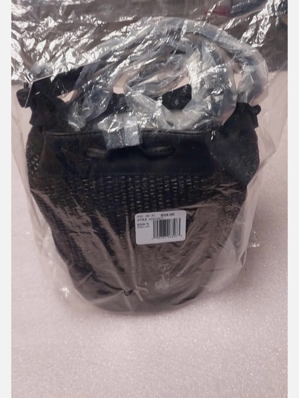 Simply Vera Vera Wang Black Woven Drawstring Bucket Bag vegan leather - Picture 5 of 6